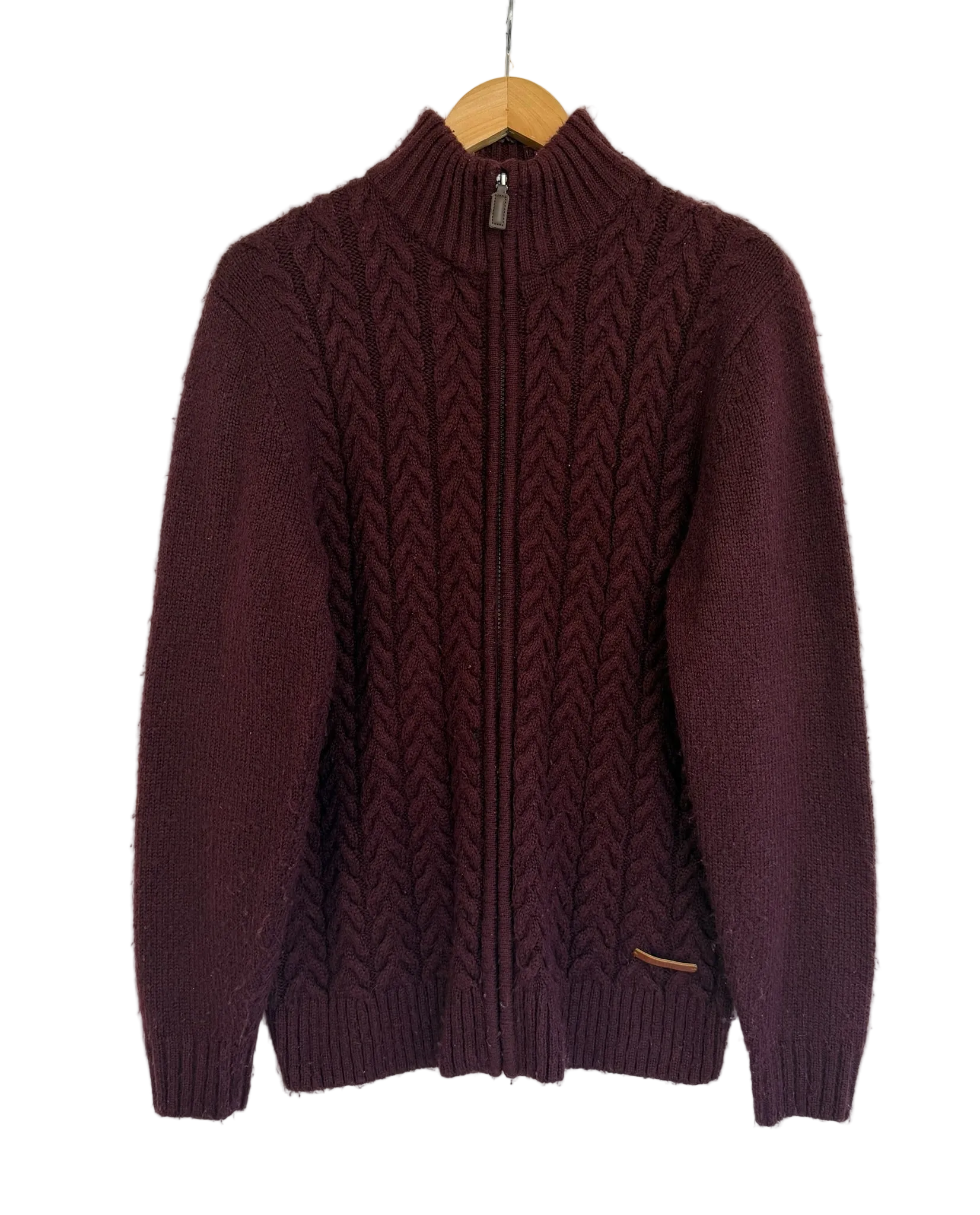 11-136-CH Burgundy Zip Up Knit Sweater
