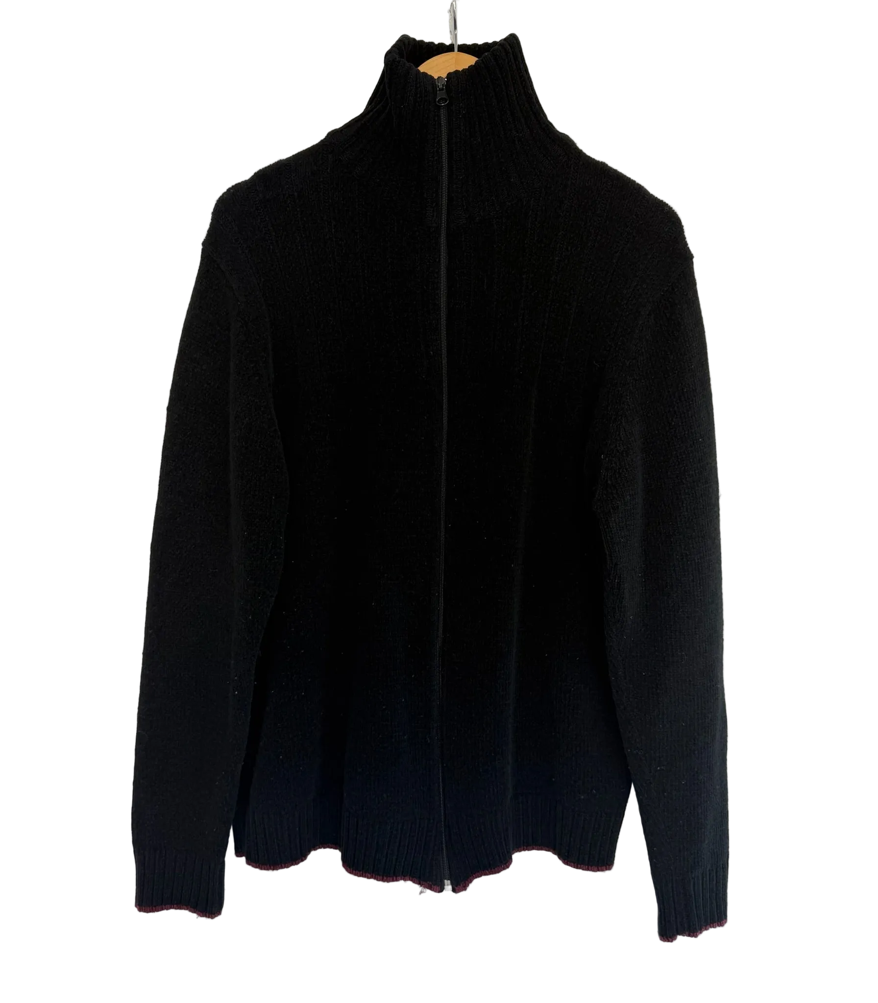 11-10-CH Black Zip Up Knit Sweater