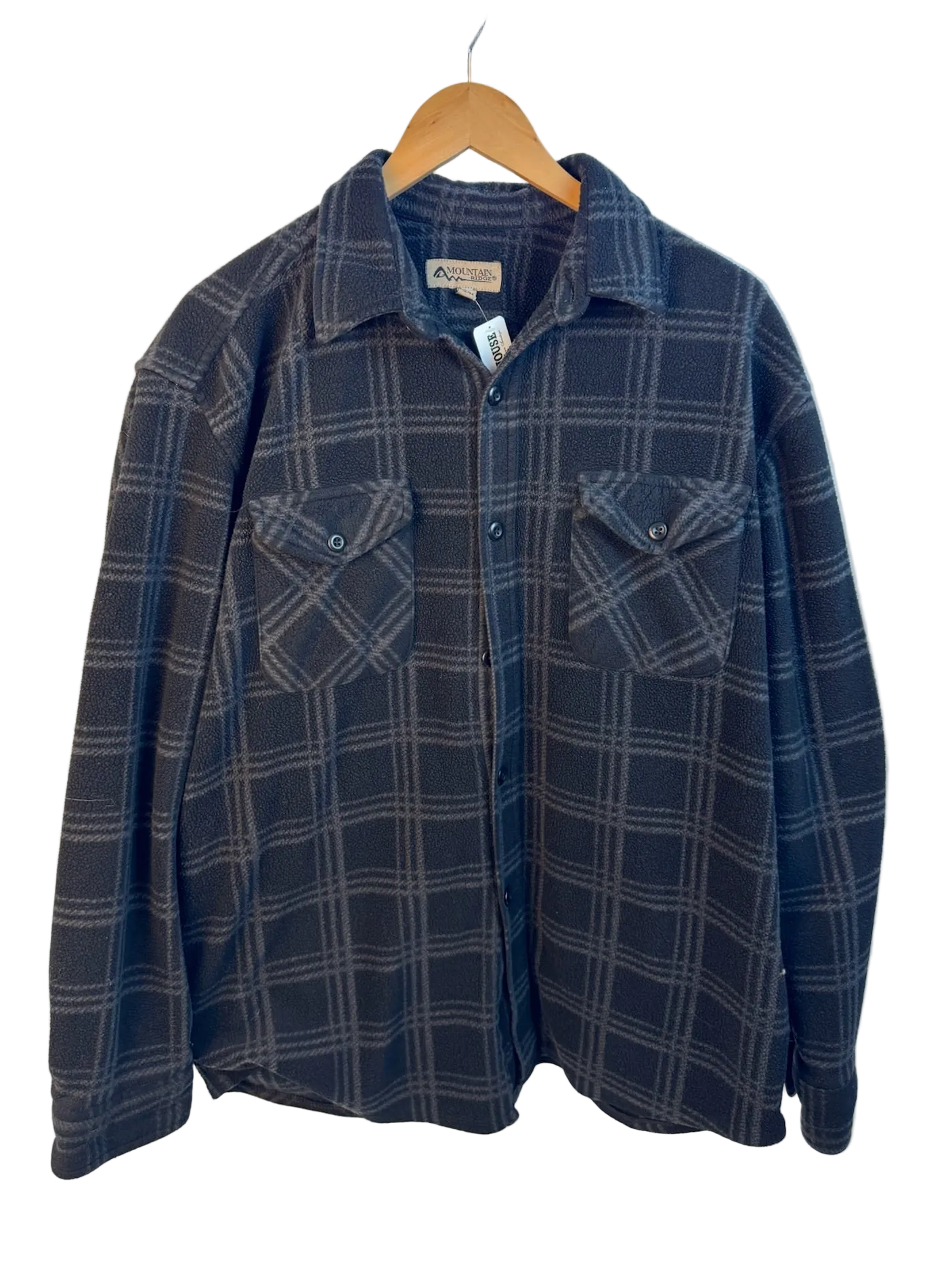 11-19-CH Black Fleece Plaid Print Button Up Jacket