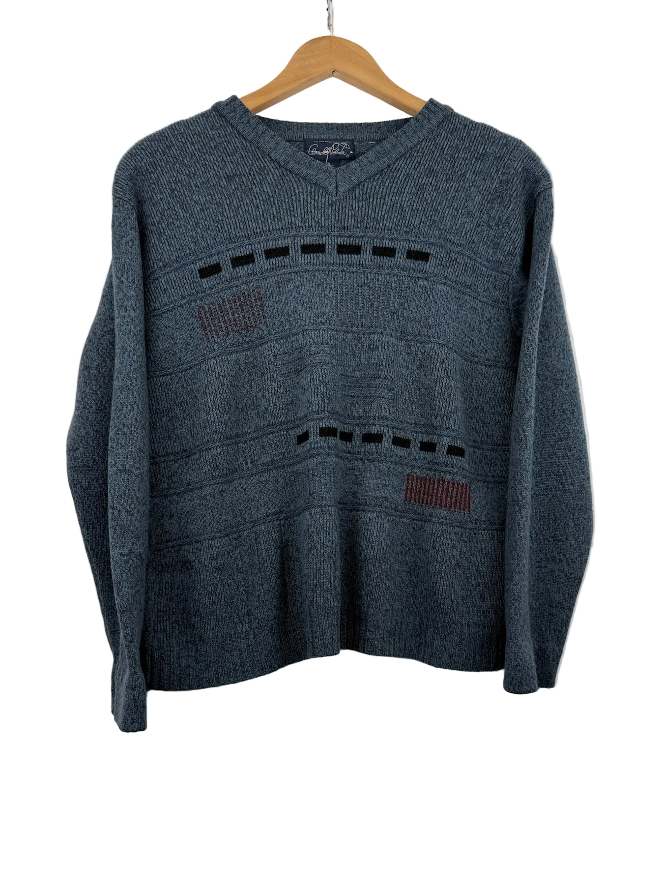 11-100-CH Blue V-Neck Longsleeve Knit Sweater