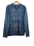 11-90-CH Blue Check Print Quarter Zip Knit Sweater