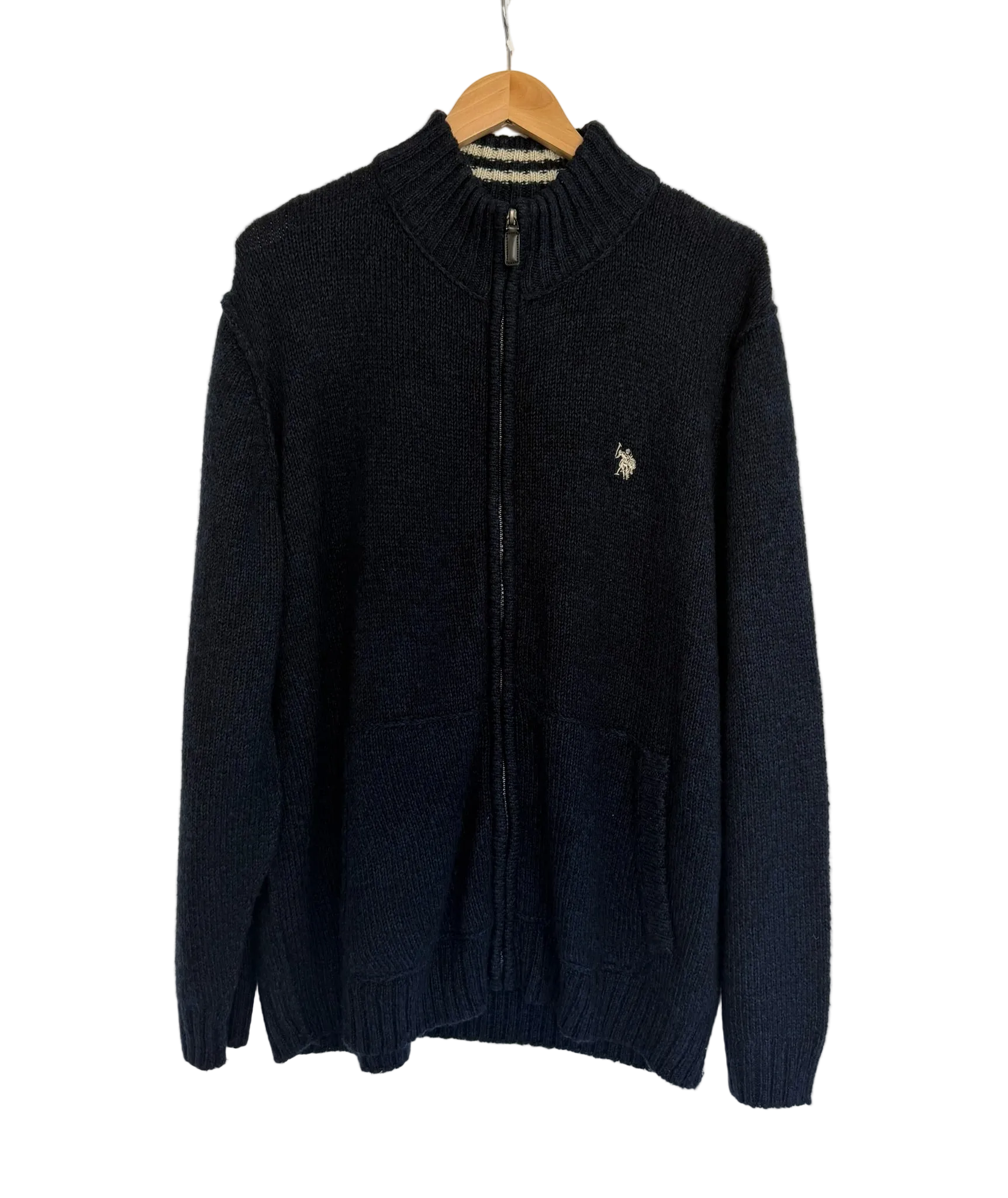 11-89-CH Navy Zip Up Knit Sweater