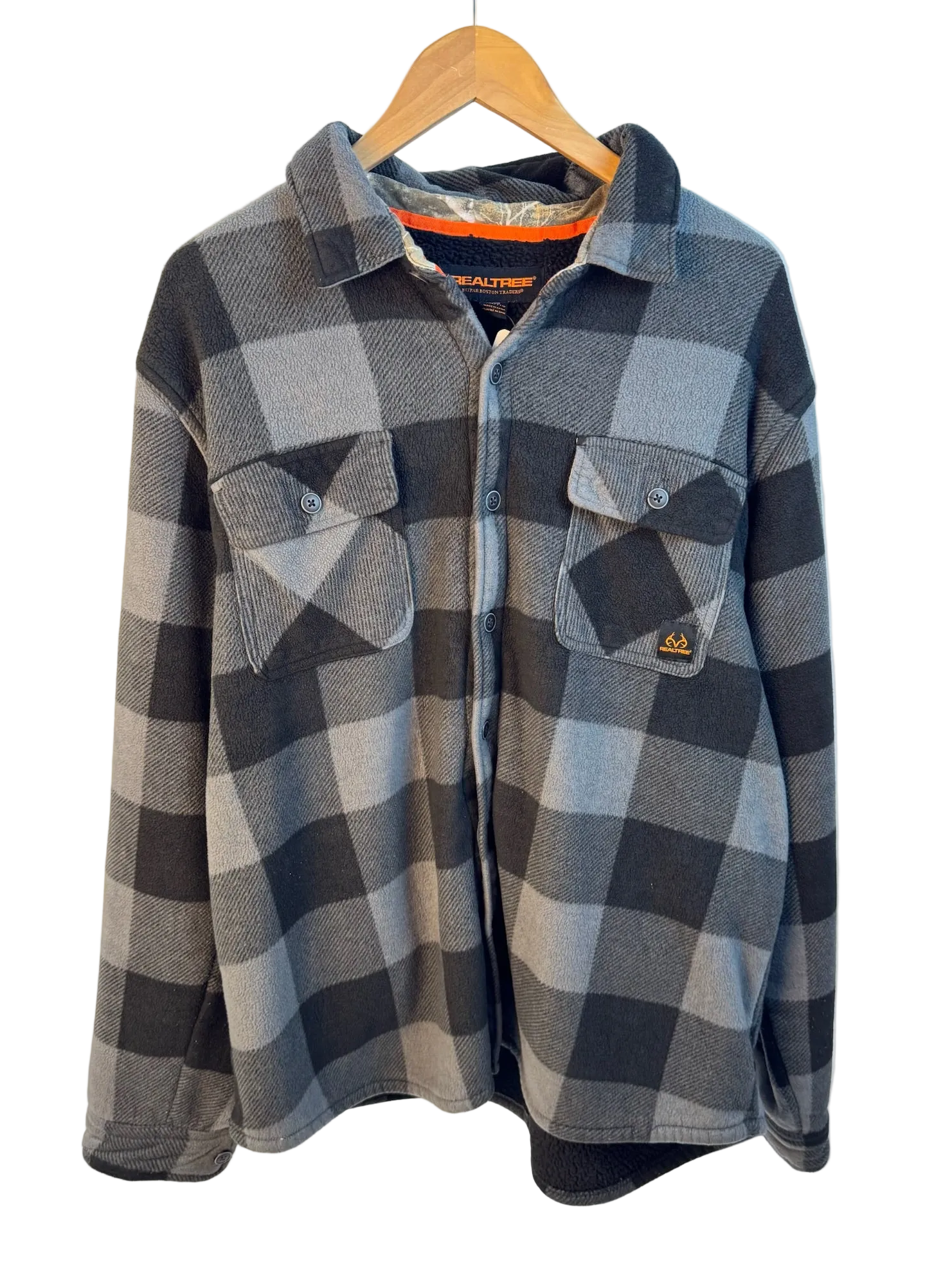 11-18-CH Fleece Plaid Print Button Up Jacket