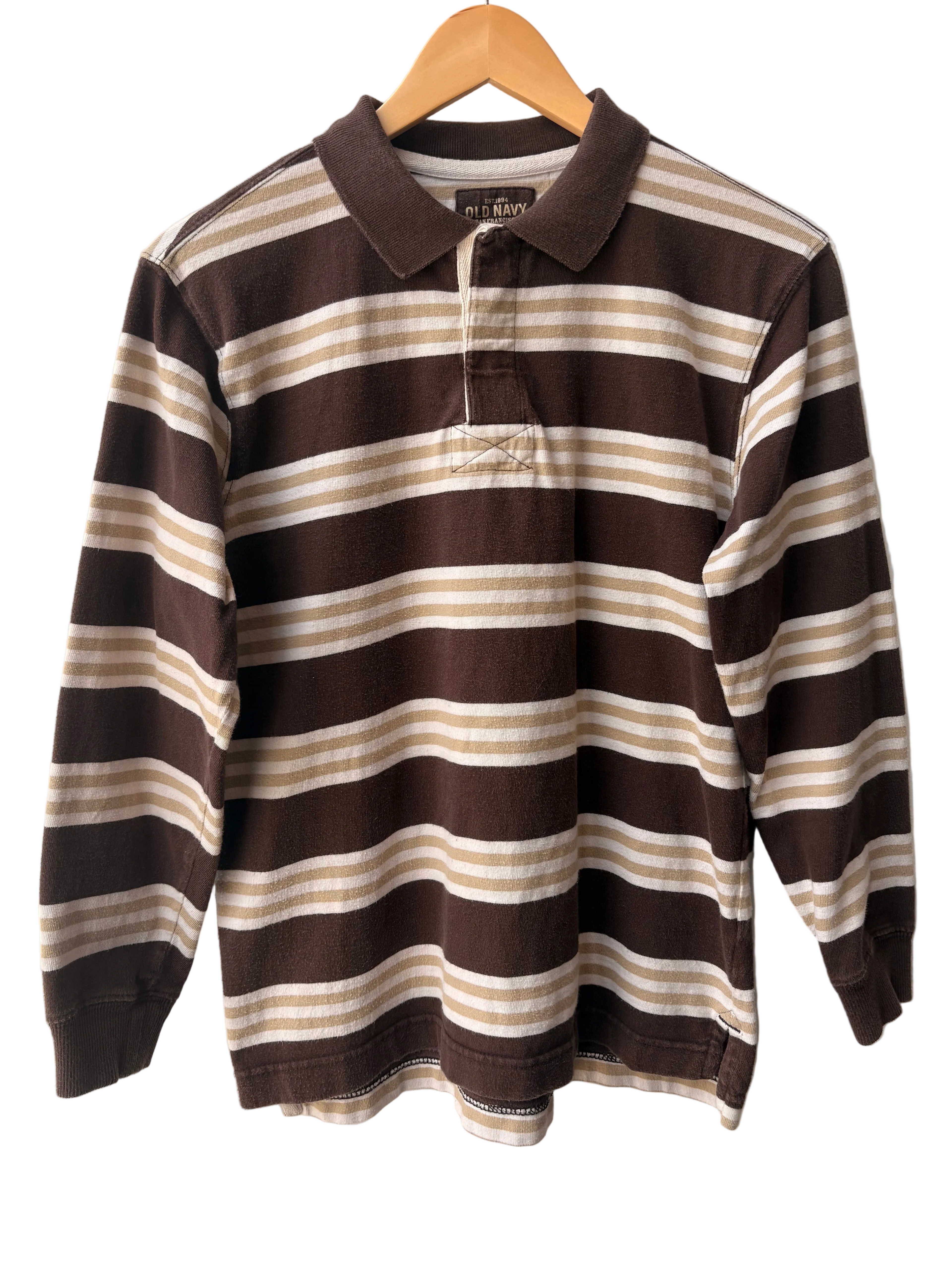 4A-176-CH Brown/White Stripy Quarter Button Shirt