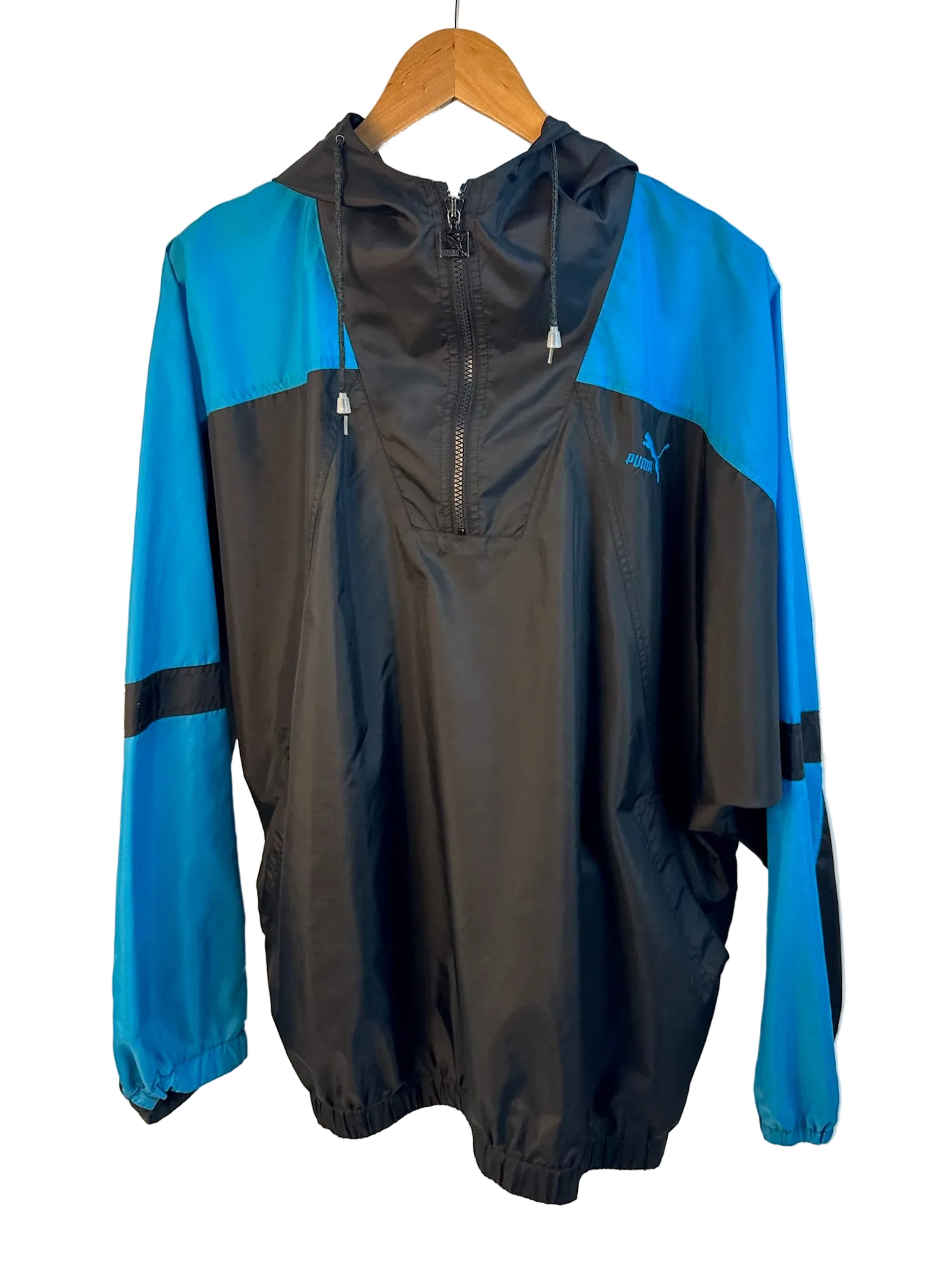 11-4-CH Black and Blue Puma Quarter Zip Windbreaker Jacket