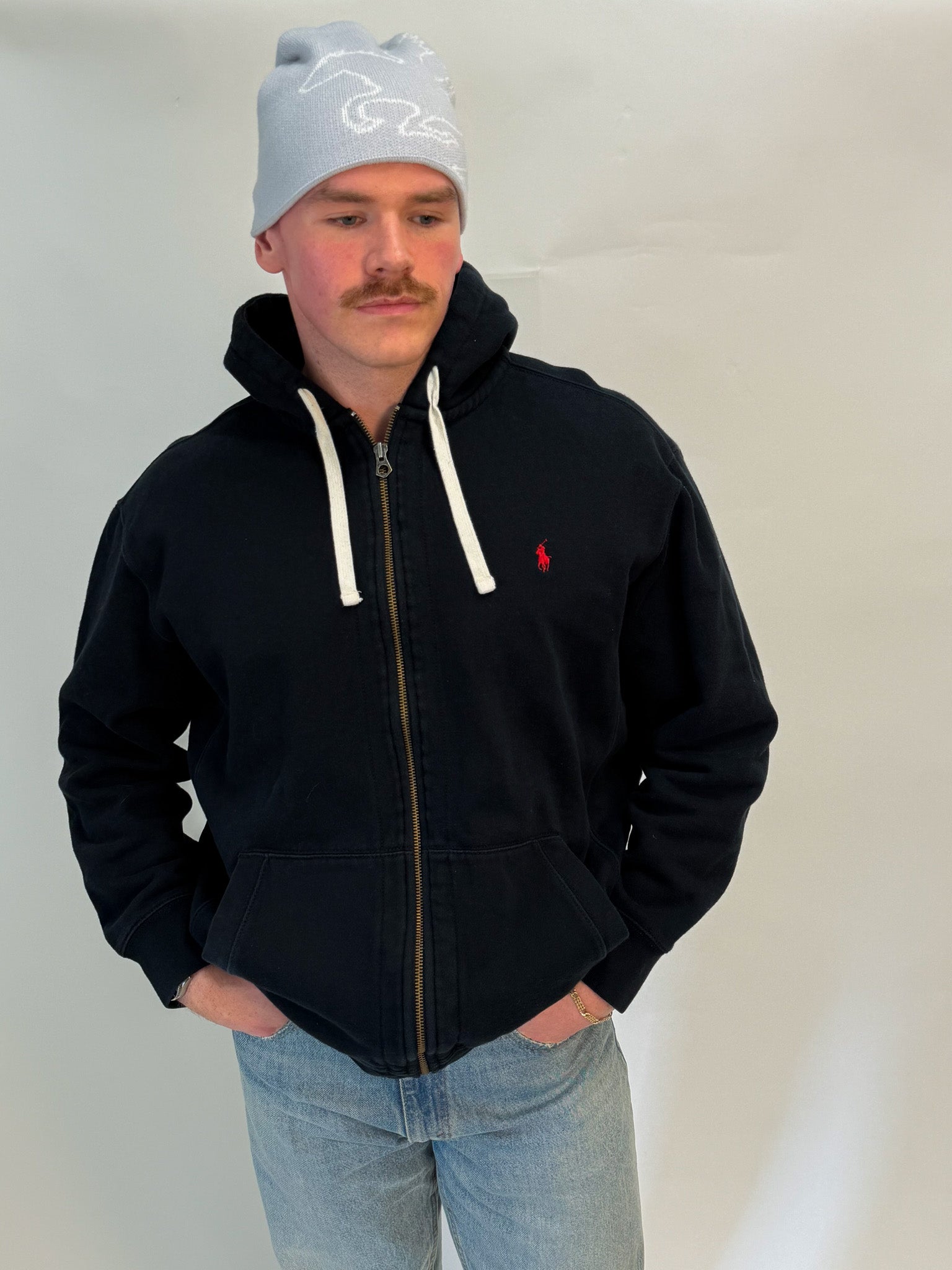 1A-136-CH Navy Polo Zip Up Sweater