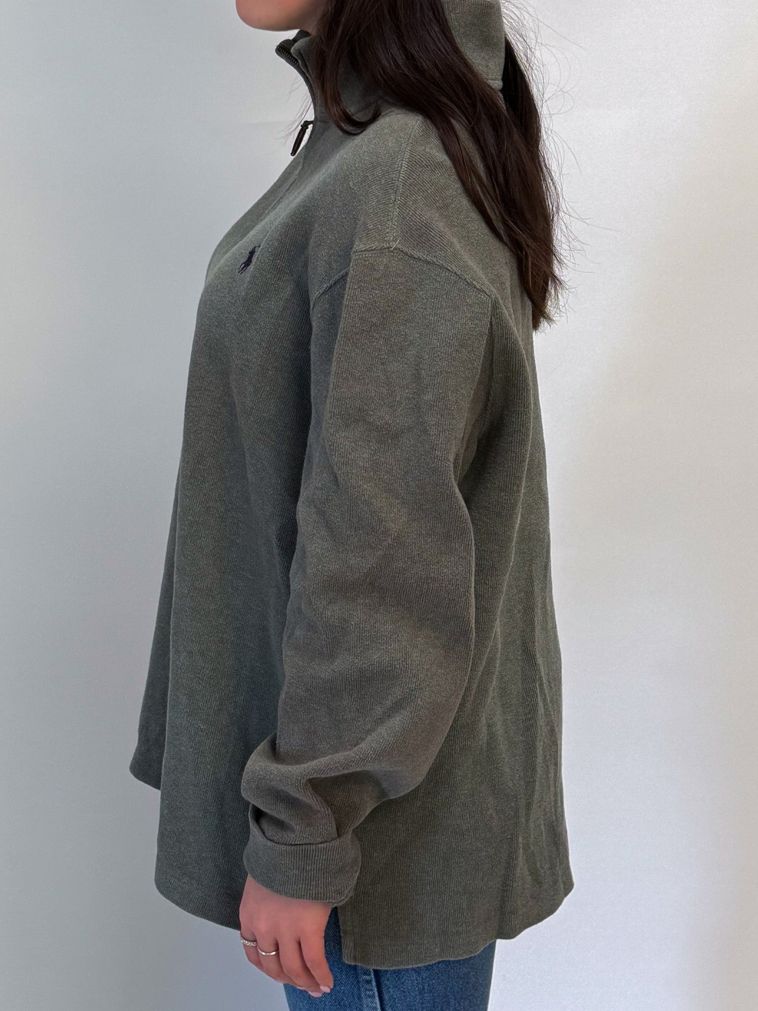 1A-132-CH Green Quarter Zip Polo Sweater