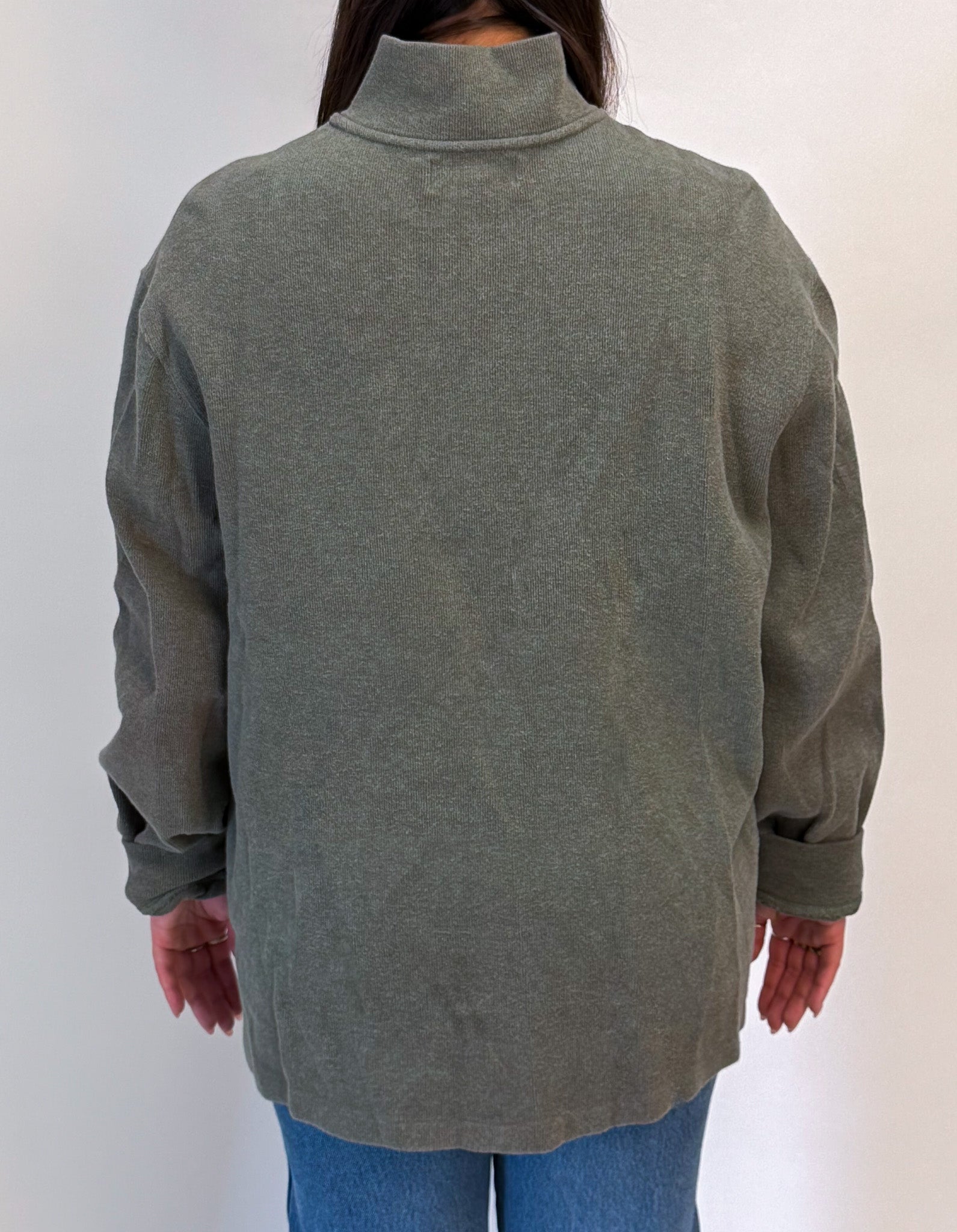 1A-132-CH Green Quarter Zip Polo Sweater