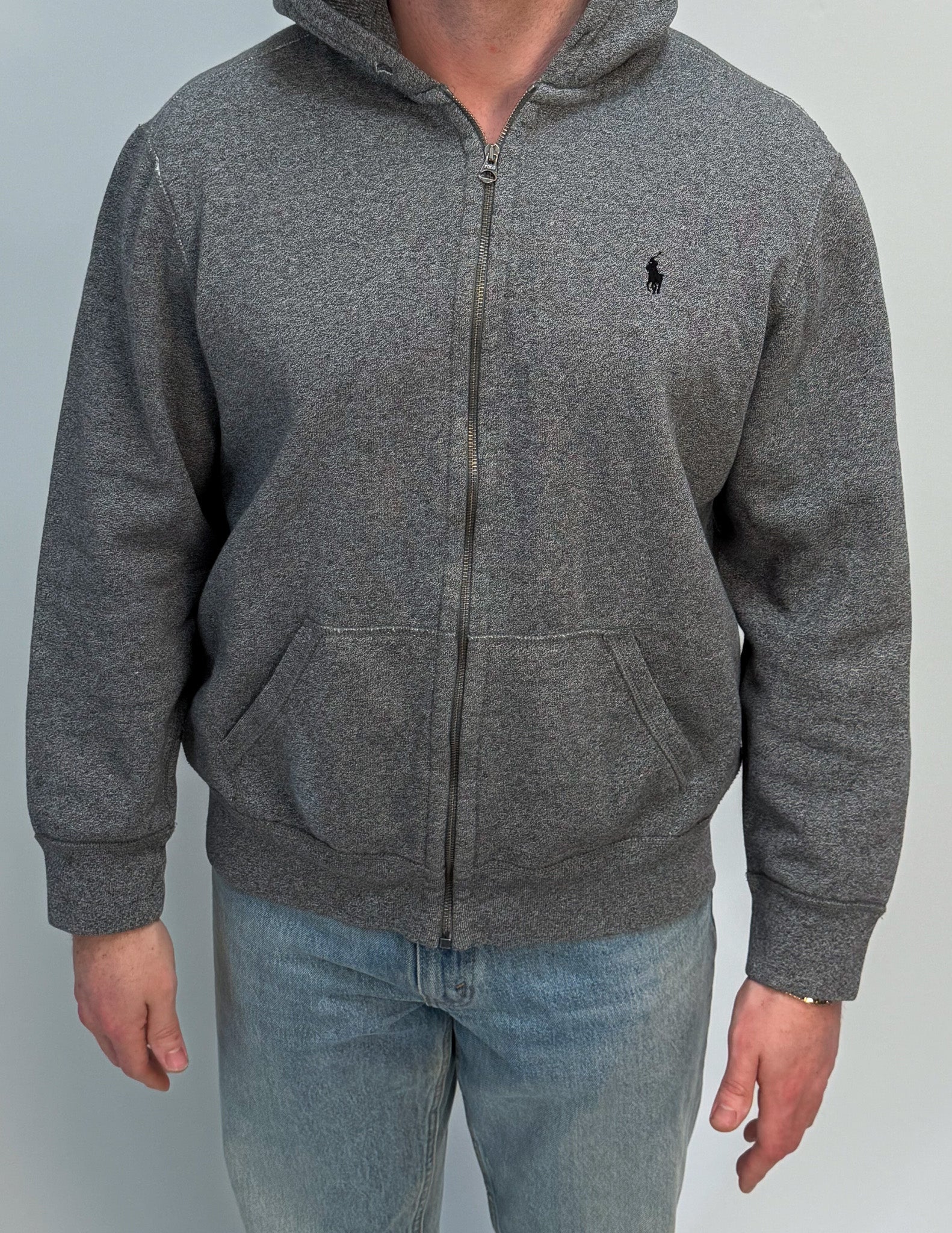 1A-137-CH Grey Polo Zip Up Sweater