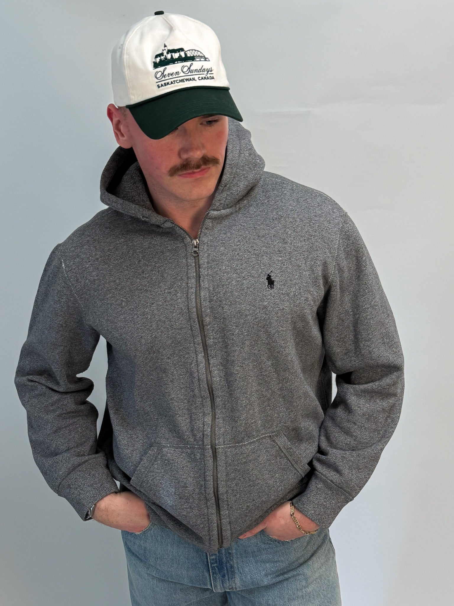 1A-137-CH Grey Polo Zip Up Sweater