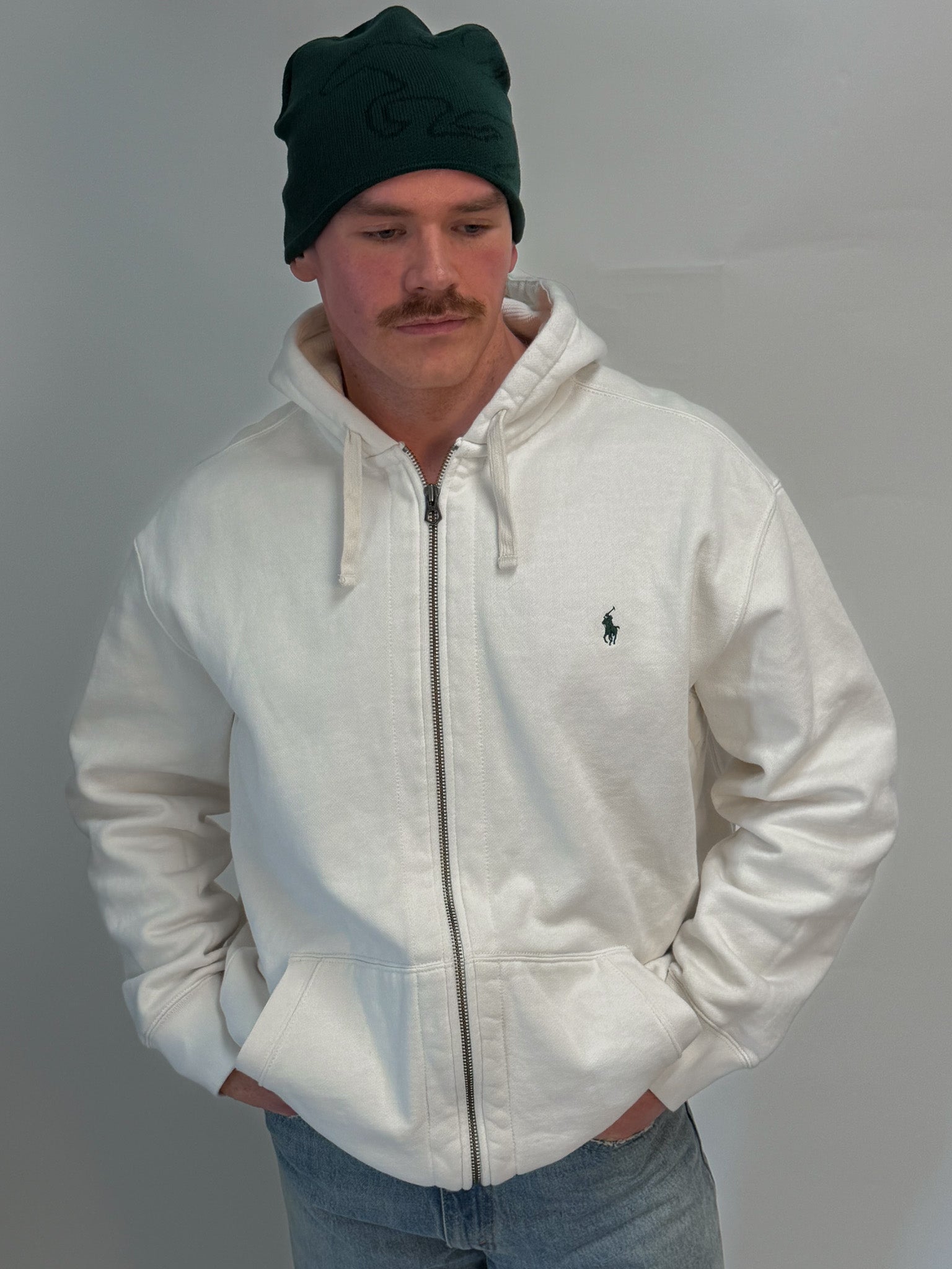 1A-139-CH White Polo Zip Up Sweater