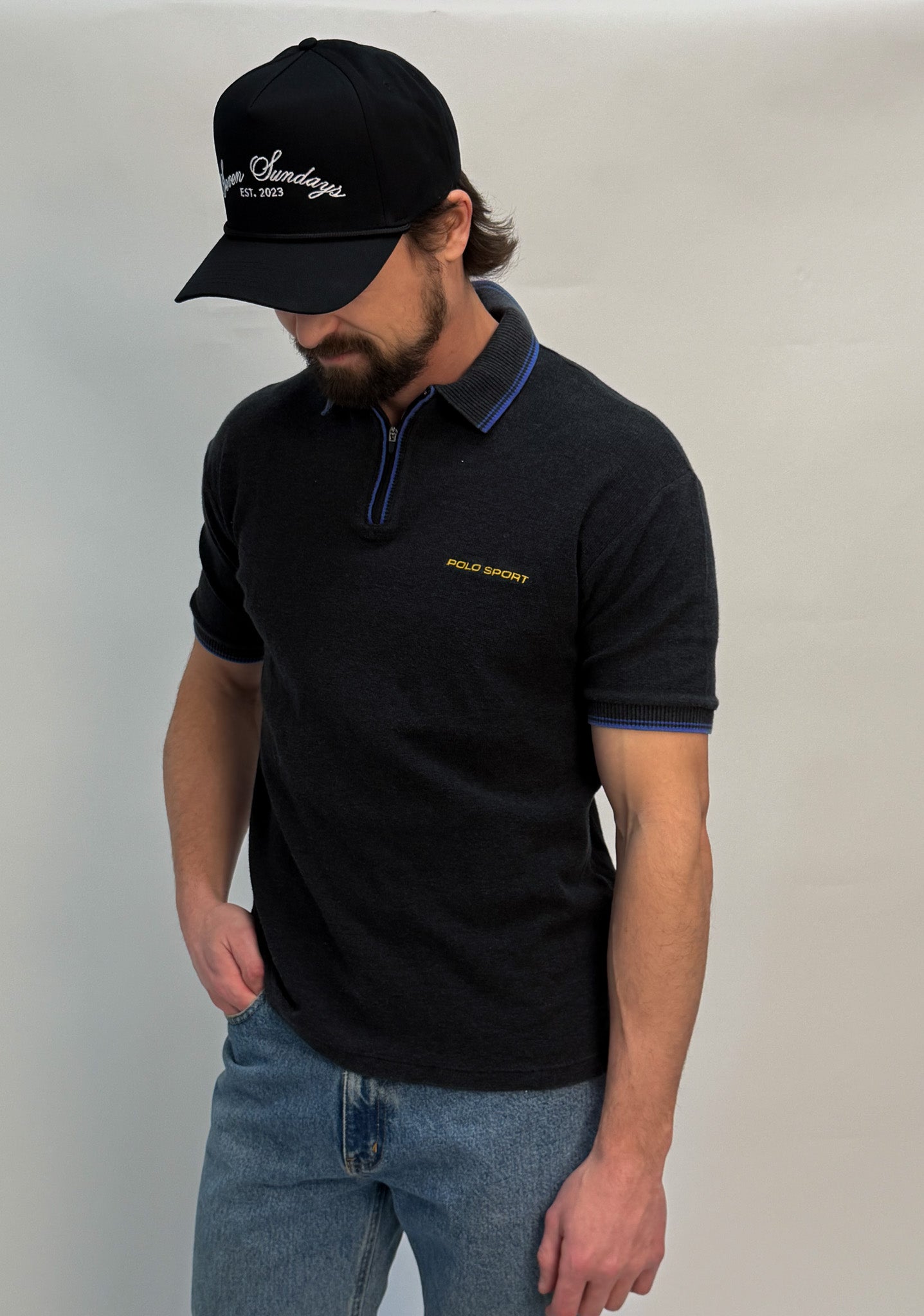 1A-133-CH Navy Quarter Zip Polo Sport T shirt