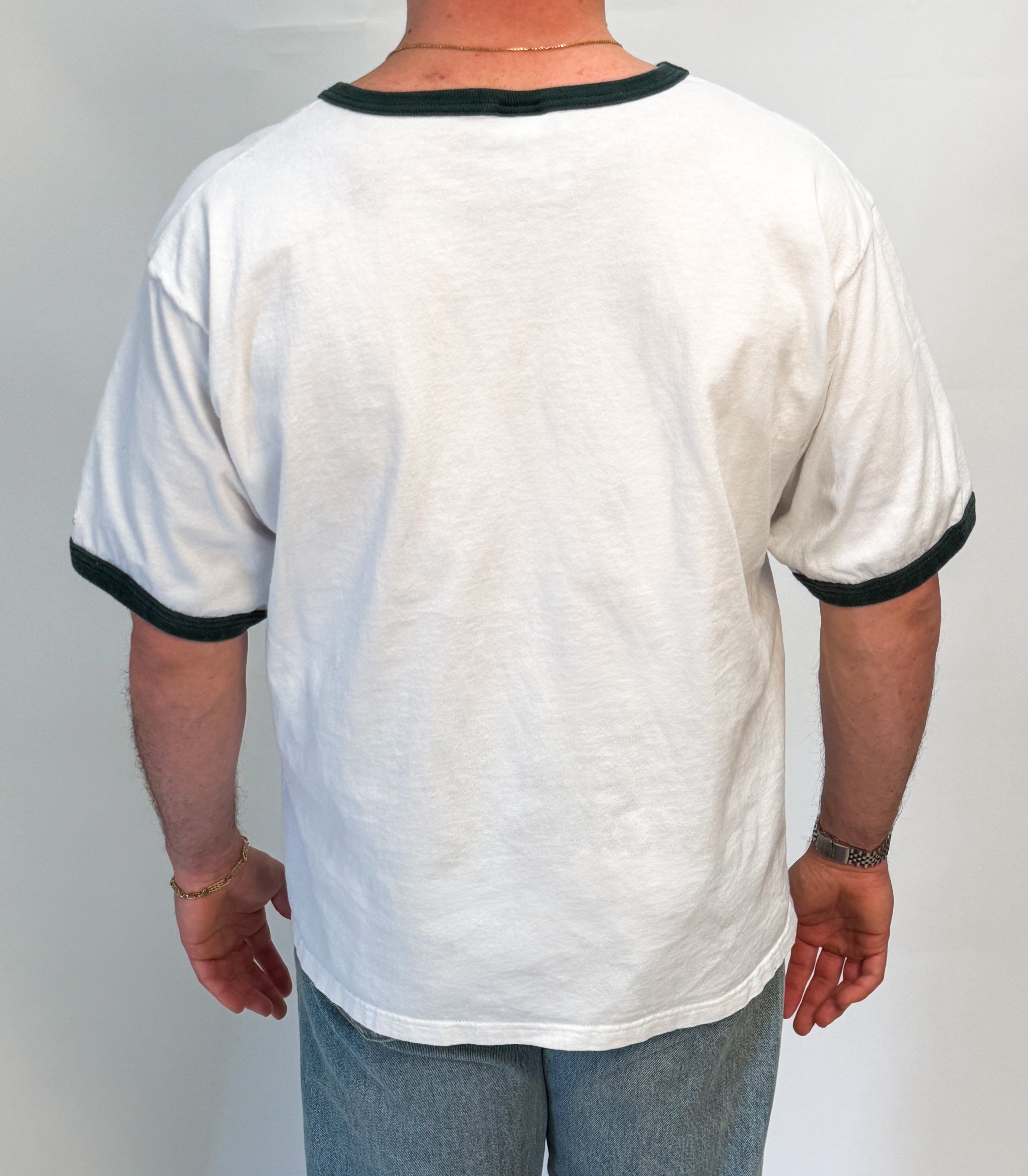 1A-6-CH Green Trim Champion White Tee