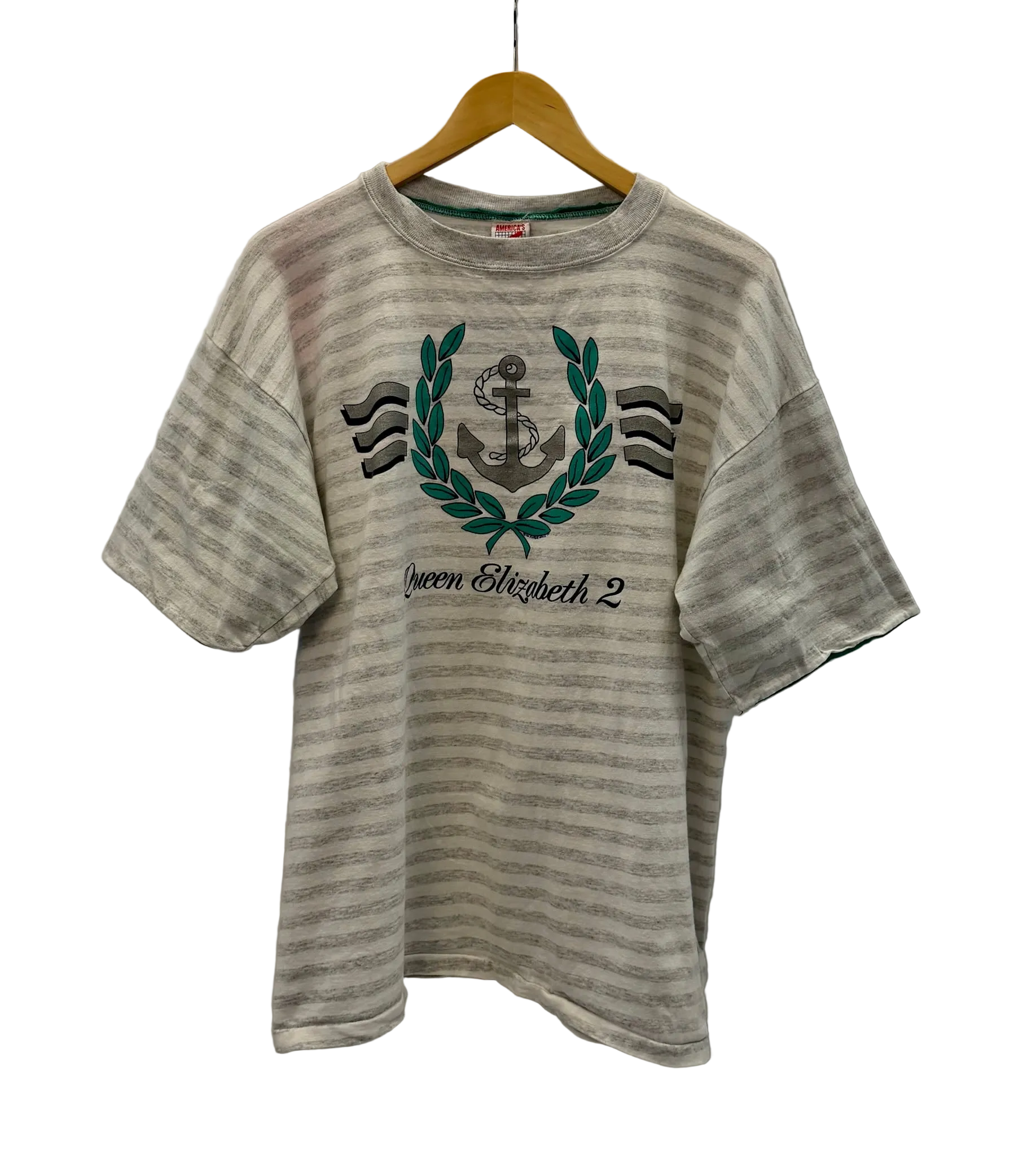 11-752-CH White and Grey Striped Queen Elizabeth Graphic T-shirt