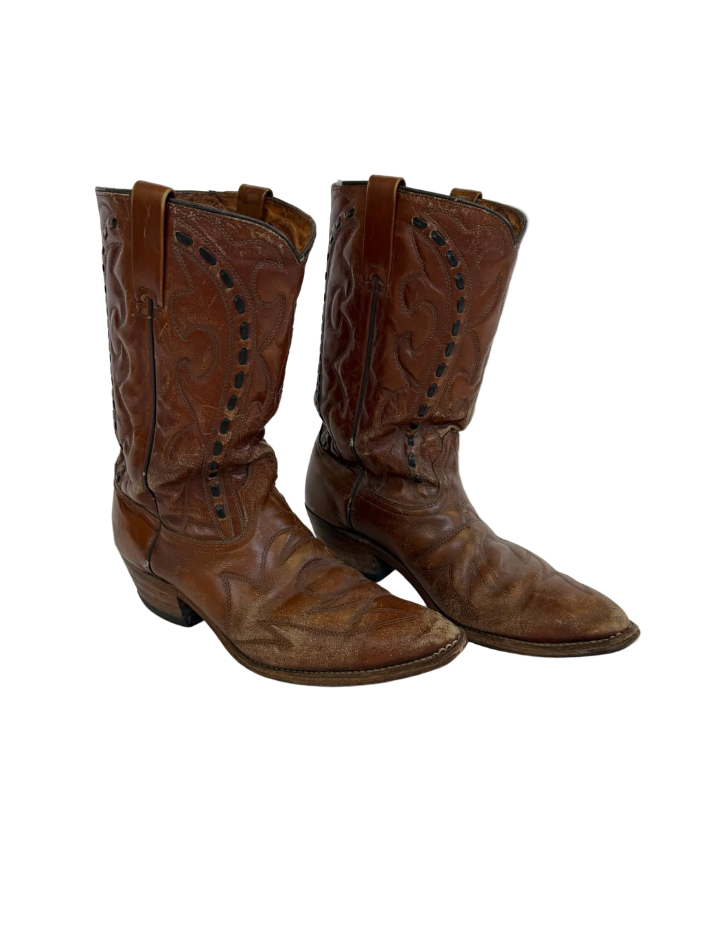 1A-201-CH Brown Leather Black Stitch Cowboy Boots