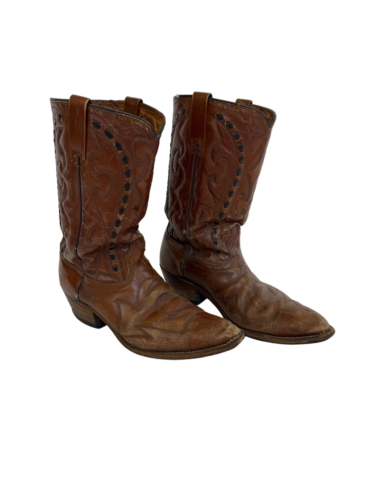 1A-201-CH Brown Leather Black Stitch Cowboy Boots
