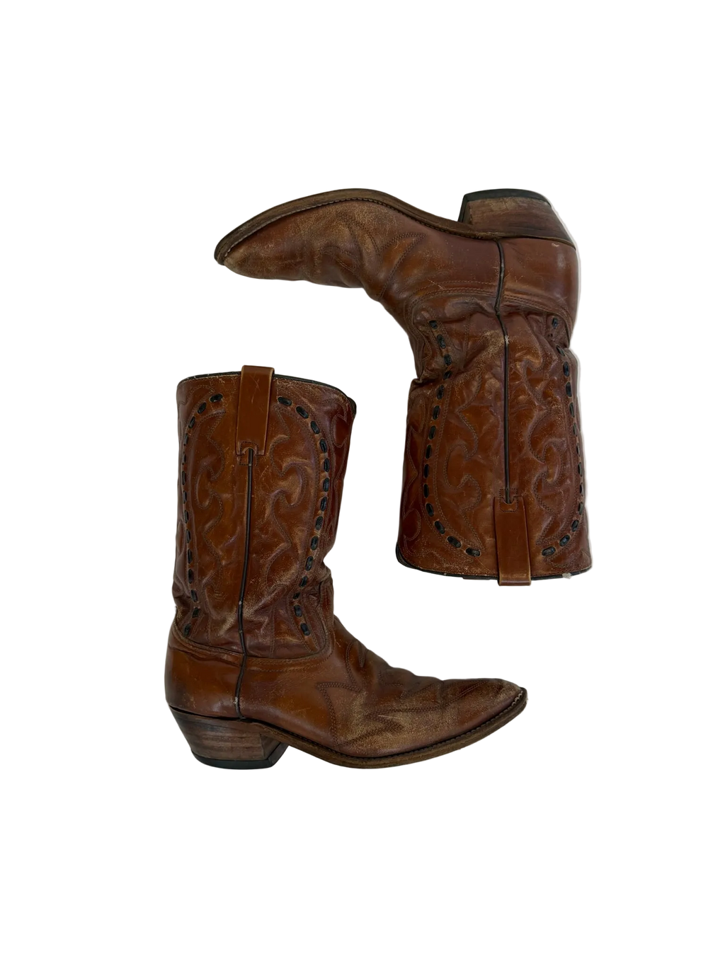 1A-201-CH Brown Leather Black Stitch Cowboy Boots