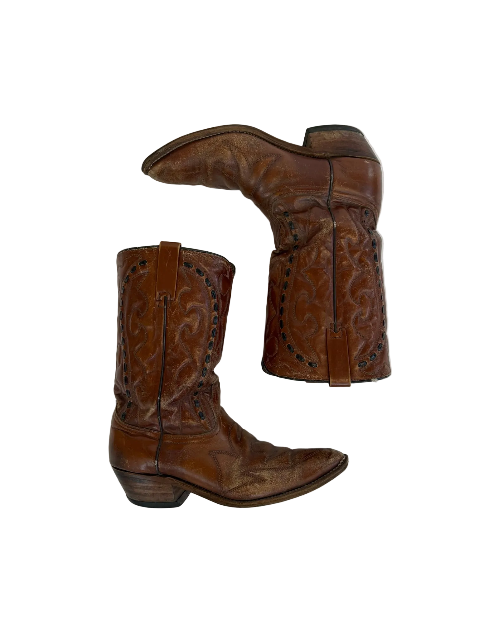 1A-201-CH Brown Leather Black Stitch Cowboy Boots