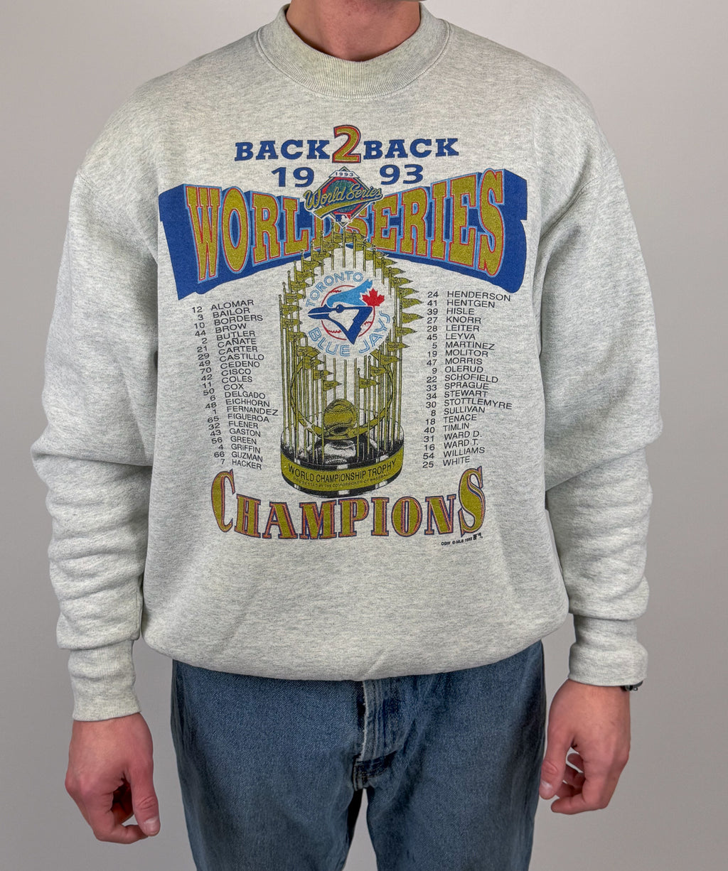 1A-198-CH Blue Jays Back 2 Back Champions Grey Crew