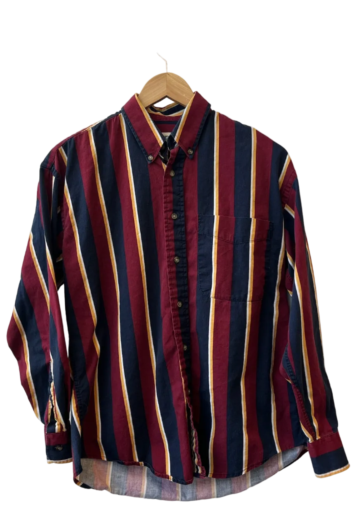 11-149-CH Burgundy, Navy and Yellow Striped Longsleeve Button Up
