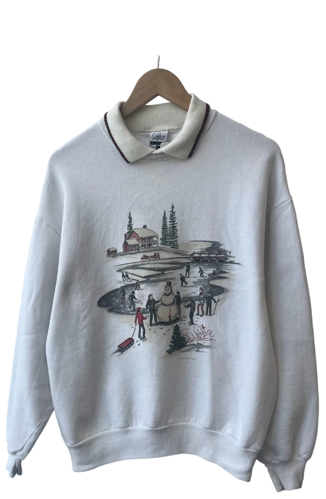 11-758-CH White Collared Winter Graphic Crewneck