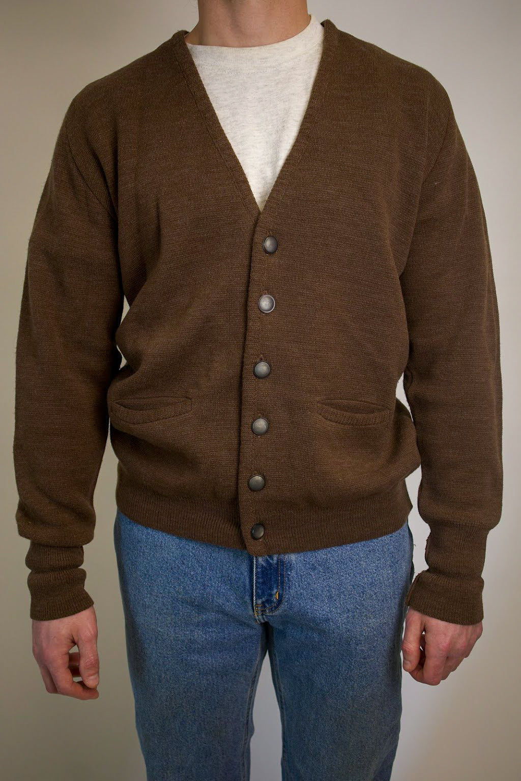 1A-182-CH Brown Wool Button Down Cardigan