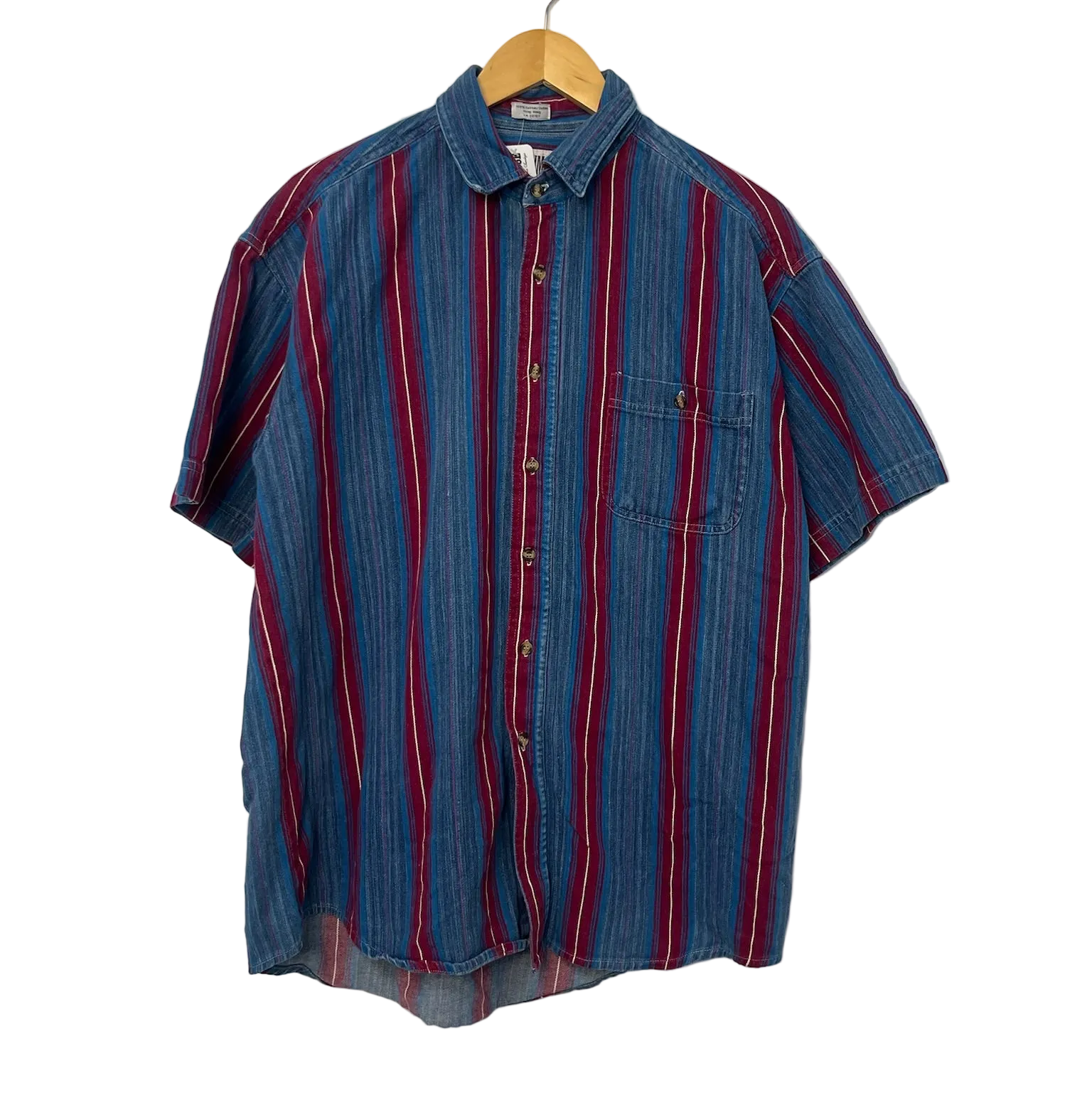 1A-126-CH Blue and Red Denim Button Up