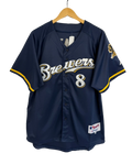 9-284 Brewers Braun Navy Jersey