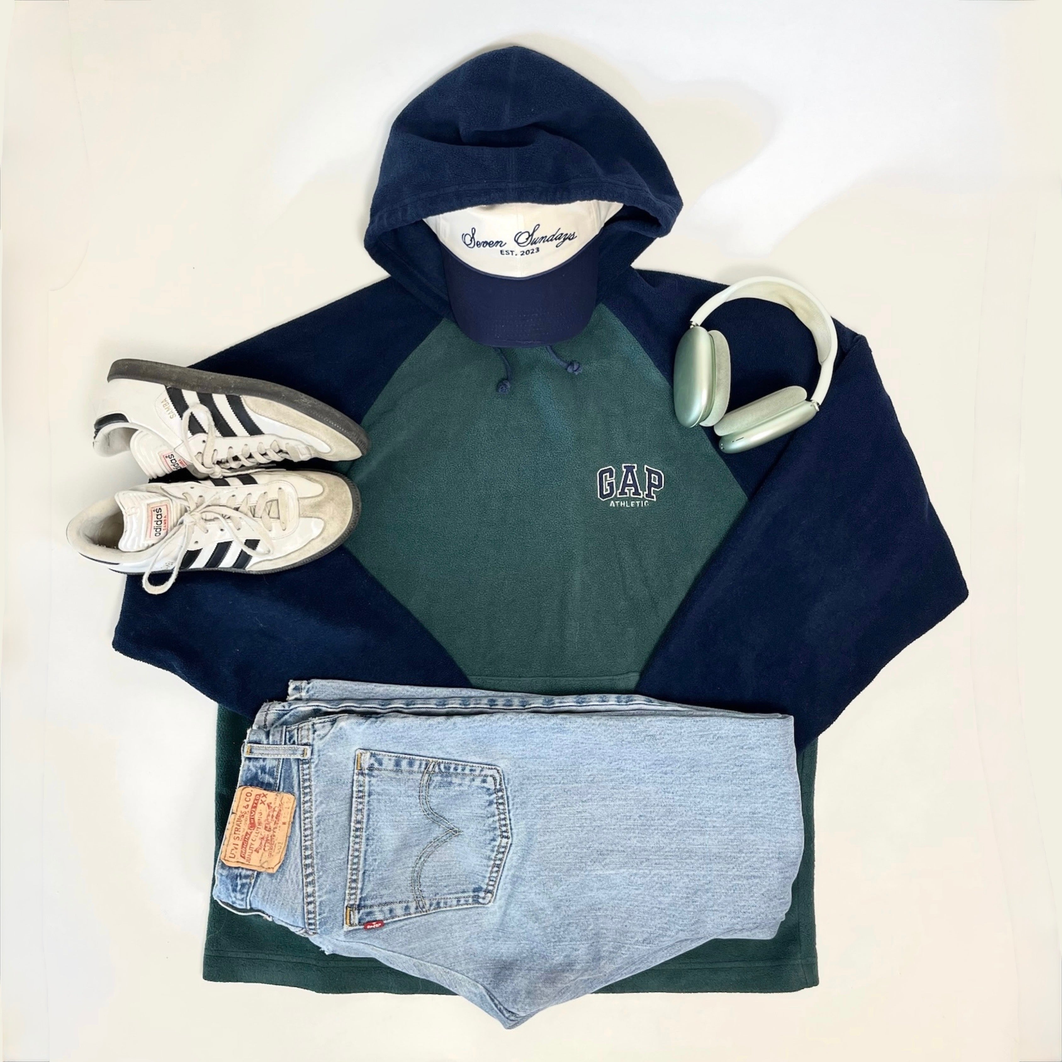 1A-140-CH Green and Blue Gap Fleece Sweater